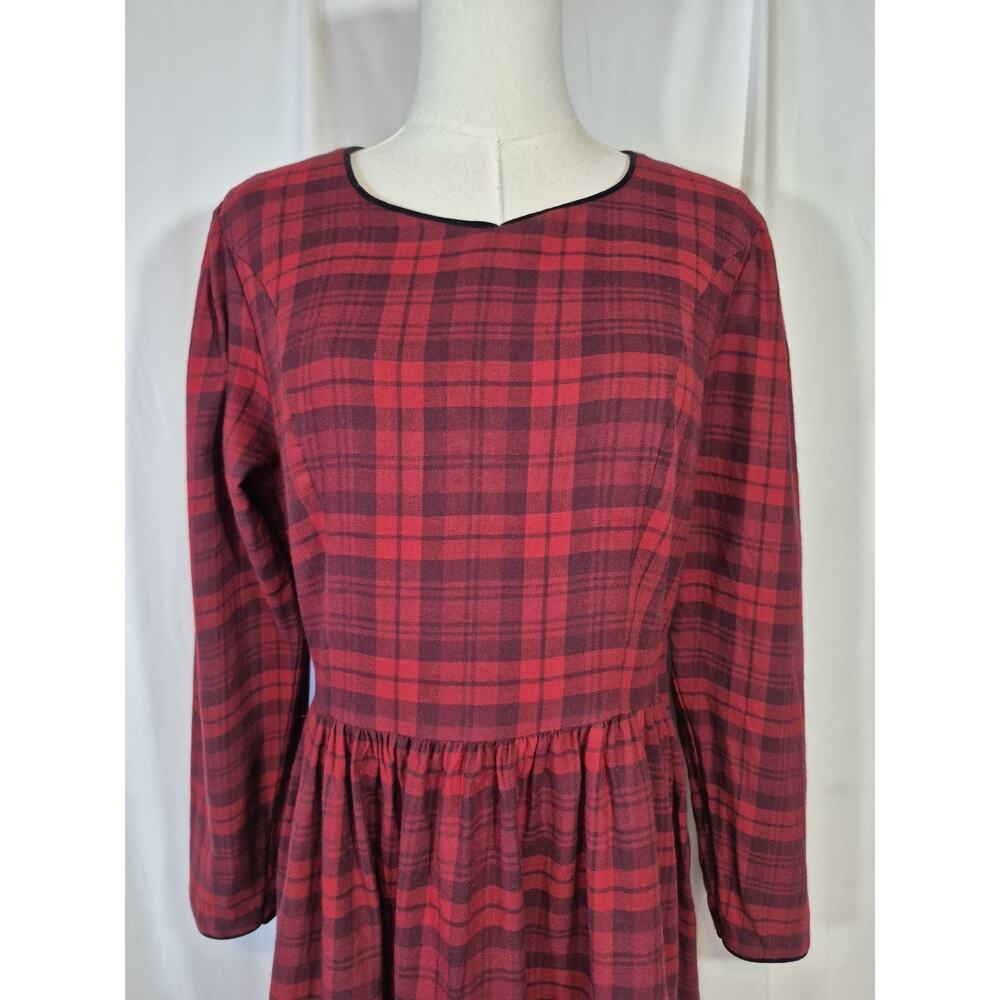 Vintage Laura Ashley Red Plaid Wool Blend Tartan Midi Dress US 12 - Picture 3 of 12